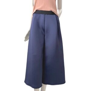 Simple Navy Wide Leg Pants Neoprene Cullotes Dark Academia Avante Garde Medium